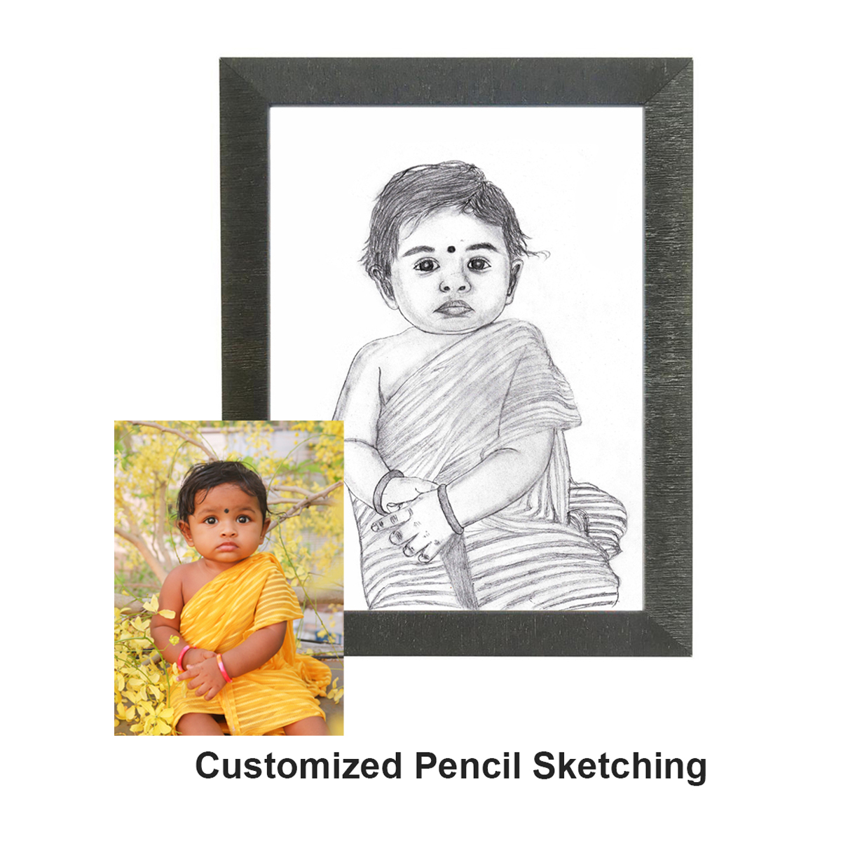 Personalized Pencil Drawing Photo Frame | 13x10 inch Size